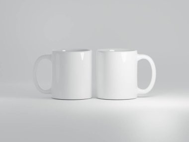 İki 111 ons Seramik Kupa Düz Beyaz Arkaplanda 3D Görüntü Oluşturma