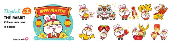 Kaninchen Chinesische Neujahrs Kollektion lizenzfreie Stockillustrationen