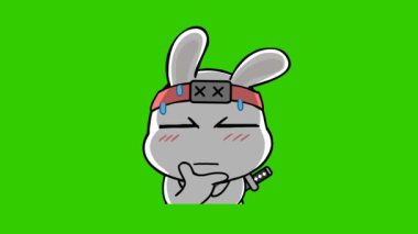 Yeşil ekranda tavşan ninja animasyonu, duygu karakteri 4k video