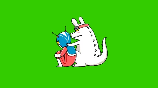 Animazione Ninja Coniglio Sullo Schermo Verde Personaggio Emozione Video — Video Stock