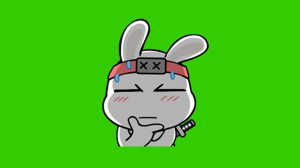 Анимация Ниндзя Кролика Зеленом Экране Эмоциональный Персонаж Видео — стоковое видео