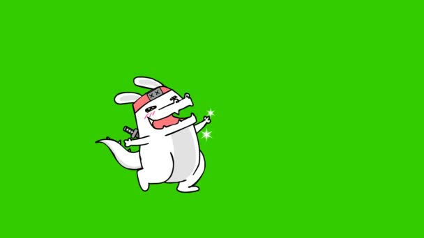 Králičí Ninja Animace Zelené Obrazovce Emocionální Charakter Video — Stock video