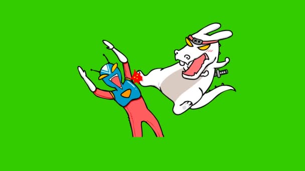 Conejo Animación Ninja Pantalla Verde Emoción Carácter Video — Vídeo de stock