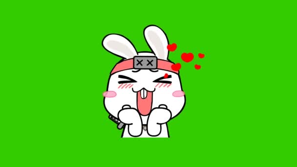 Conejo Animación Ninja Pantalla Verde Emoción Carácter Video — Vídeos de Stock
