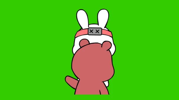 Kanin Ninja Animation Grön Skärm Känslor Karaktär Video — Stockvideo