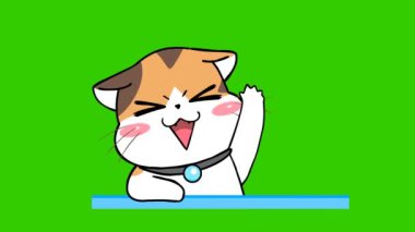 turuncu kedi animasyonu yeşil ekranda, duygu karakteri 4k video
