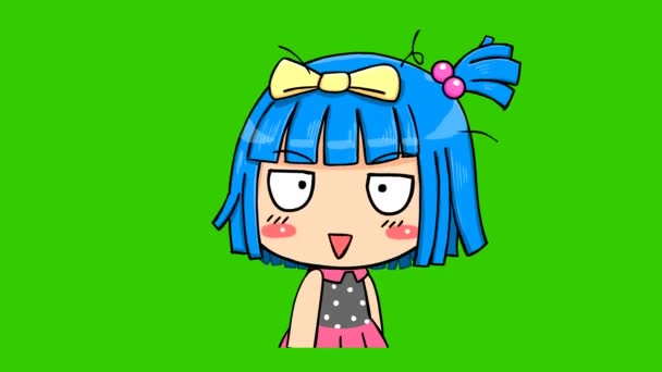 Dziewczyna Cute Animacji Zielonym Ekranie Emocje Postać Wideo — Wideo stockowe