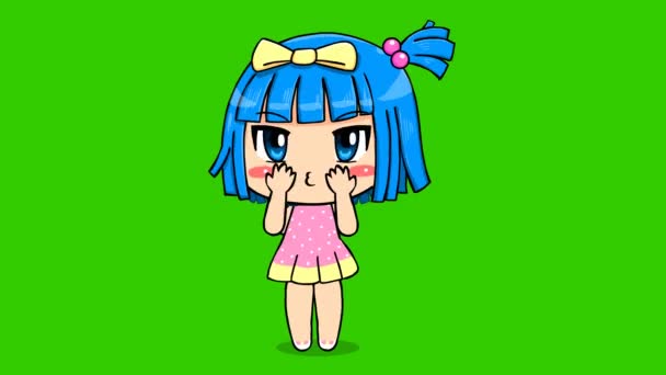 Menina Bonito Animação Tela Verde Emoção Personagem Vídeo — Vídeo de Stock