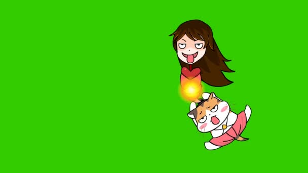 Ente Und Katze Geist Halloween Animation Auf Grünem Bildschirm Emotionen — Stockvideo