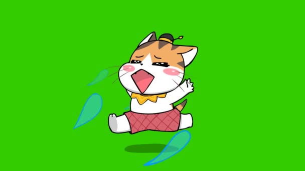 アヒルと猫ゴーストハロウィーンアニメーショングリーン画面 感情キャラクター4Kビデオ — ストック動画