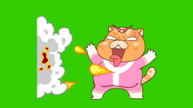 Yeşil ekranda komik kedi animasyonu, duygu karakteri 4k video