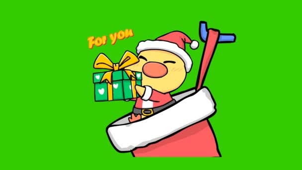 Кошка Веселого Рождества Анимация Зеленом Экране Эмоциональный Персонаж Видео — стоковое видео