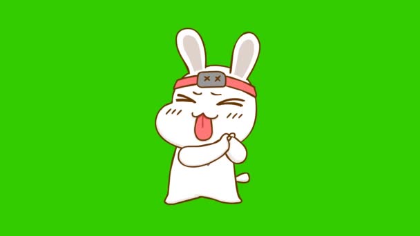 Кролик Ніндзя Анімація Зеленому Екрані Емоційний Персонаж Відео — стокове відео