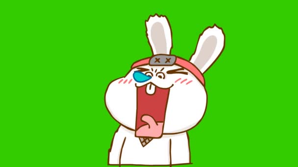 Kaninchen Ninja Animation Auf Grünem Bildschirm Emotionaler Charakter Video — Stockvideo