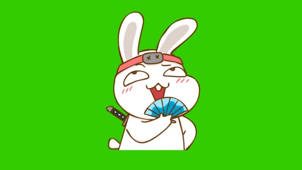 Rabbit Ninja Animation Green Screen Emotion Character Video — Stock Video