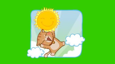 Yeşil ekranda komik kedi animasyonu, duygu karakteri 4k video