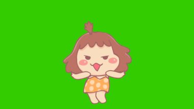 Yeşil ekranda sevimli kız animasyonu, duygu karakteri 4k video