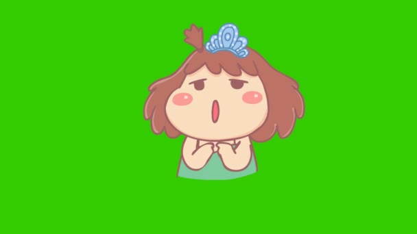 Linda Animación Chica Pantalla Verde Emoción Del Personaje Vídeo — Vídeo de stock