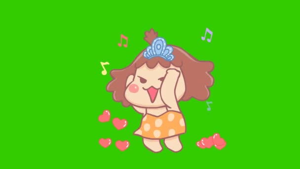 かわいい女の子アニメーション 緑の画面 感情キャラクター ビデオ — ストック動画
