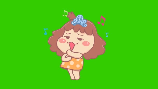 Cute Girl Animacja Zielonym Ekranie Emocje Postać Wideo — Wideo stockowe