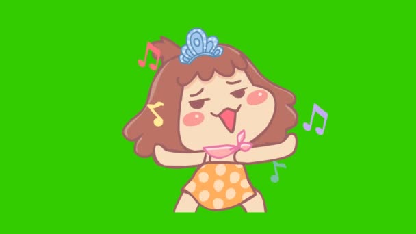 Schattig Meisje Animatie Groen Scherm Emotie Karakter Video — Stockvideo