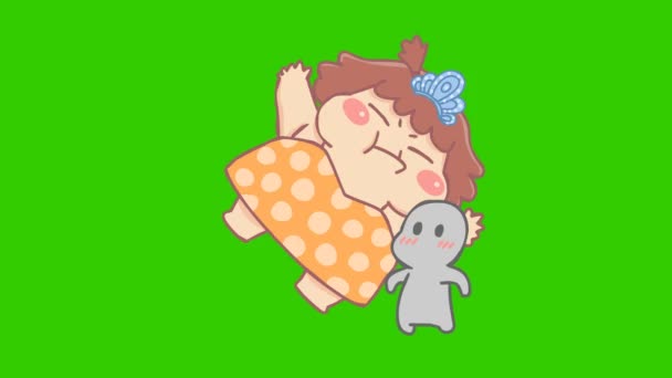 Nettes Mädchen Animation Auf Grünem Bildschirm Emotionen Charakter Video — Stockvideo
