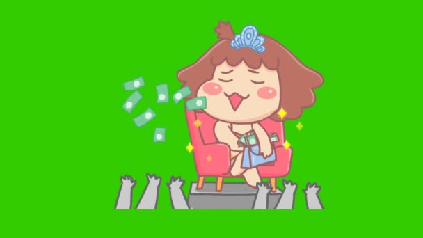 Animação Menina Bonito Tela Verde Emoção Personagem Vídeo — Vídeo de Stock