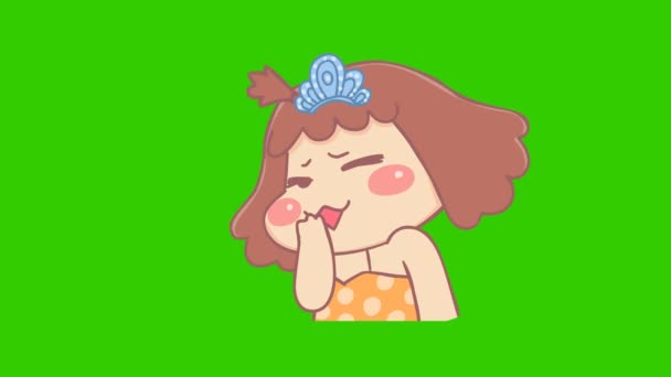 かわいい女の子アニメーション 緑の画面 感情キャラクター ビデオ — ストック動画