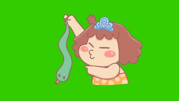 Roztomilá Dívka Animace Zelené Obrazovce Emotivní Charakter Video — Stock video