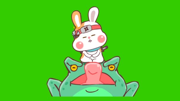 Yeşil Ekranda Tavşan Ninja Animasyonu Duygu Karakteri Video — Stok video
