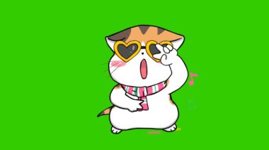 Yeşil ekranda kedi animasyonu, duygu karakteri 4k video