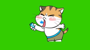 Yeşil ekranda kedi animasyonu, duygu karakteri 4k video