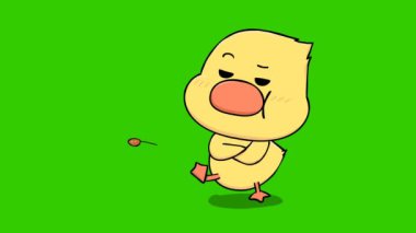 Yeşil ekranda Littel ördek animasyonu, duygu karakteri 4k video