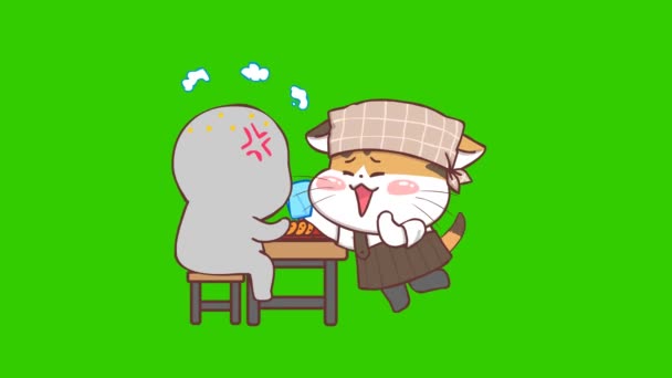 Animación Cafetería Cat Pantalla Verde Personaje Emoción Video — Vídeos de Stock