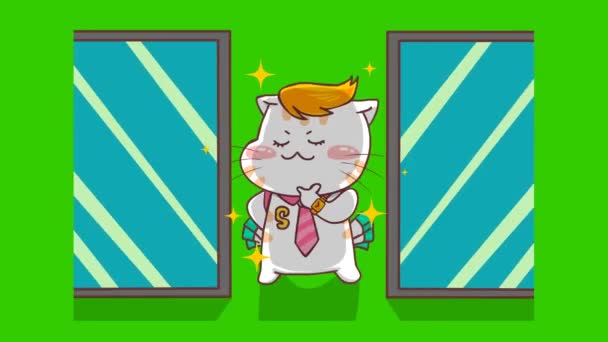 Animacja Kawiarni Cat Zielonym Ekranie Postać Emocji Wideo — Wideo stockowe