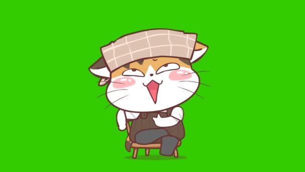 Yeşil Ekranda Kedi Kahve Dükkanı Animasyonu Duygu Karakteri Video — Stok video