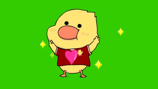 Littel Pato Animación Pantalla Verde Emoción Personaje Video — Vídeos de Stock