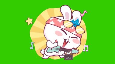 Yeşil ekranda şirin tavşan animasyonu, duygu karakteri 4k video