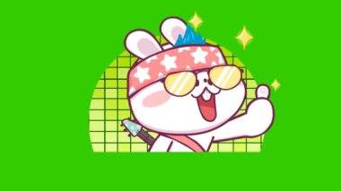 Yeşil ekranda şirin tavşan animasyonu, duygu karakteri 4k video