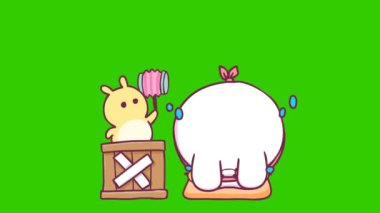 Yeşil ekranda şirin tavşan animasyonu, duygu karakteri 4k video