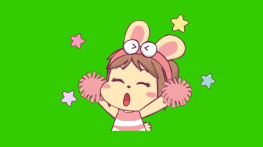 Yeşil ekranda sevimli kız animasyonu, duygu karakteri 4k video