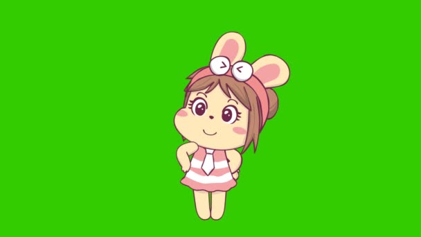 Cute Girl Animacja Zielonym Ekranie Emocje Postać Wideo — Wideo stockowe