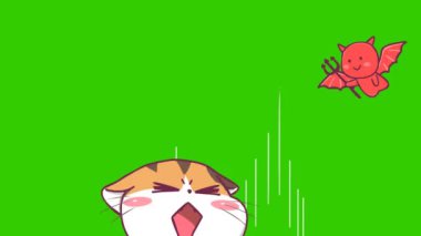 Yeşil ekranda kedi animasyonu, duygu karakteri 4k video