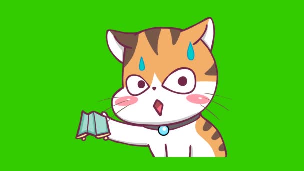 Gato Linda Animación Pantalla Verde Emoción Personaje Video — Vídeos de Stock