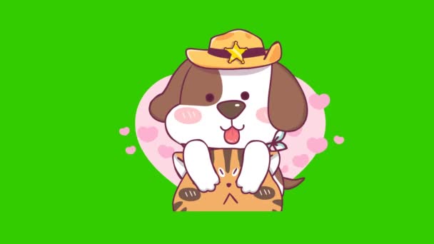 Милая Анимация Собаки Зеленом Экране Эмоциональный Персонаж Видео — стоковое видео