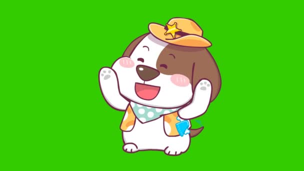 Cute Dog Animacja Zielonym Ekranie Emocje Postać Wideo — Wideo stockowe