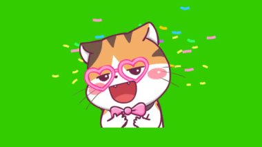 Yeşil ekranda kedi animasyonu, duygu karakteri 4k video