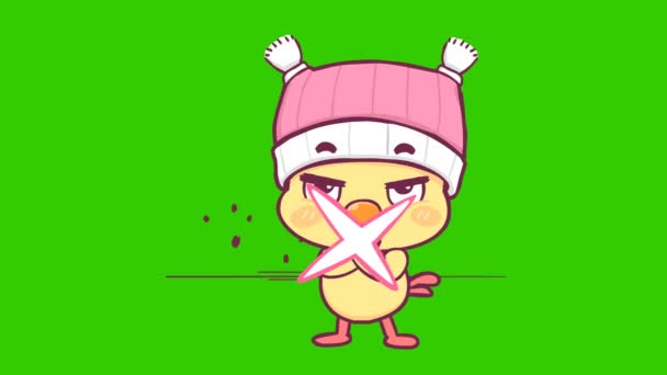 Lindo Pájaro Animación Pantalla Verde Emoción Personaje Video — Vídeo de stock