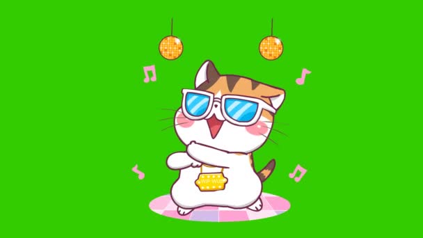 Kočka Roztomilá Animace Zelené Obrazovce Emotivní Charakter Video — Stock video