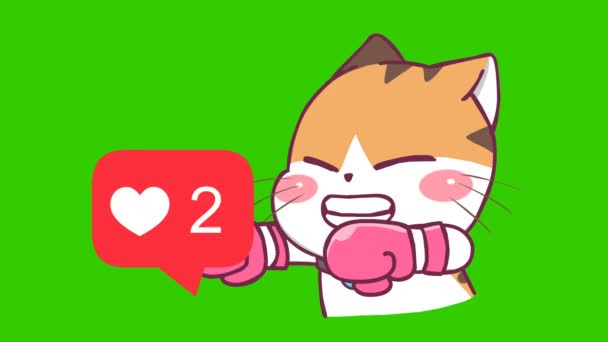Animație Drăguță Pisică Ecran Verde Personaj Emoțional Video — Videoclip de stoc